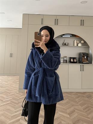 Fabian Yakası Kürk Detaylı Ceket/Hırka