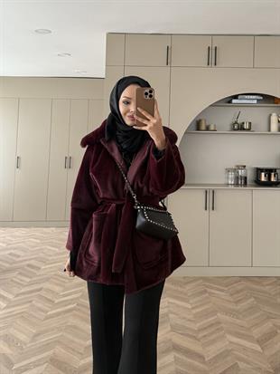 Fabian Yakası Kürk Detaylı Ceket/Hırka