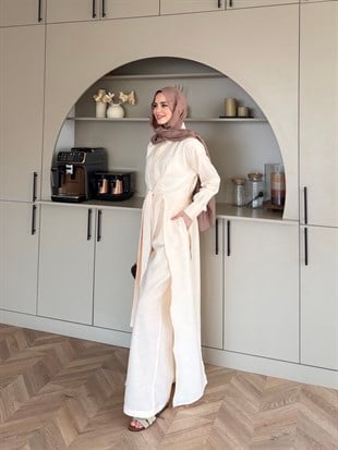 Fairy Yırtmaç Detaylı Pantolon Takım Bej (8058)