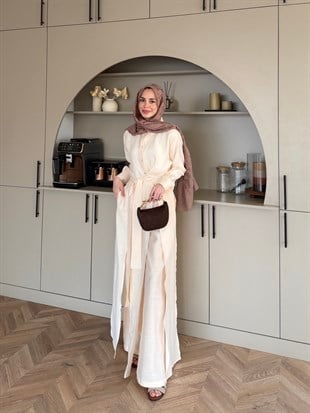 Fairy Yırtmaç Detaylı Pantolon Takım Bej (8058)