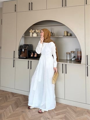 Fairy Yırtmaç Detaylı Pantolonlu Takım Beyaz (8058)