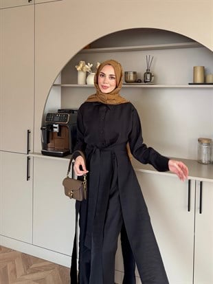 Fairy Yırtmaç Detaylı Pantolonlu Takım Siyah (8058)
