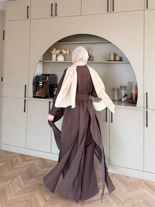 Fairy Yırtmaç Detaylı Pantolonlu Takım Acı Kahve (8058)
