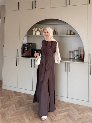 Fairy Yırtmaç Detaylı Pantolonlu Takım Acı Kahve (8058)