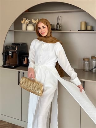 Fairy Yırtmaç Detaylı Pantolonlu Takım Beyaz (8058)