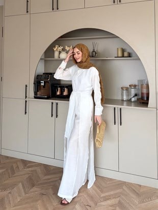 Fairy Yırtmaç Detaylı Pantolonlu Takım Beyaz (8058)