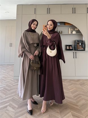 Fanes Pelerinli Elbise Bordo (035)