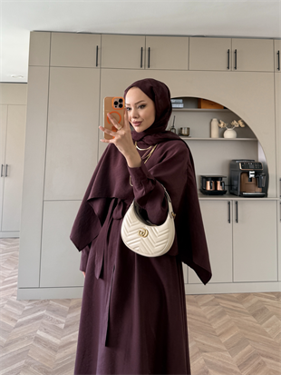 Fanes Pelerinli Elbise Bordo (035)