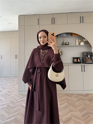 Fanes Pelerinli Elbise Bordo (035)