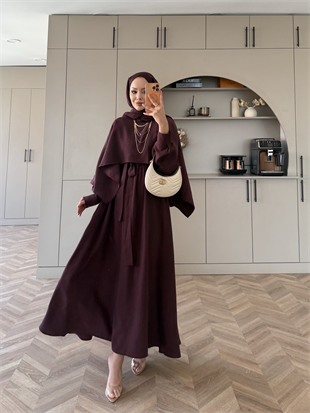 Fanes Pelerinli Elbise Bordo (035)
