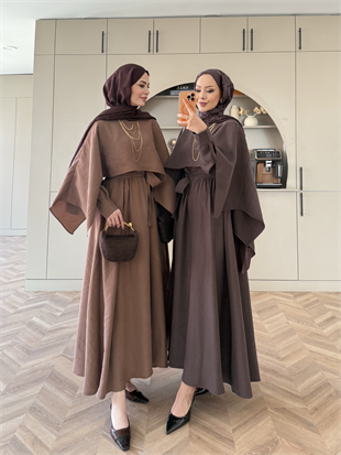 Fanes Pelerinli Elbise Kahve (035)