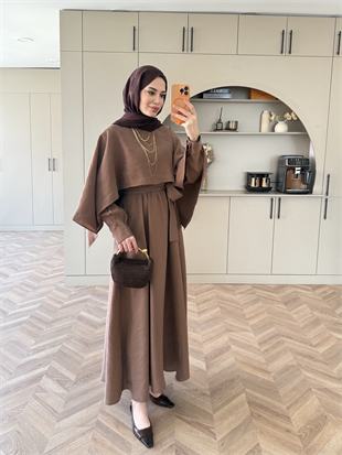 Fanes Pelerinli Elbise Kahve (035)