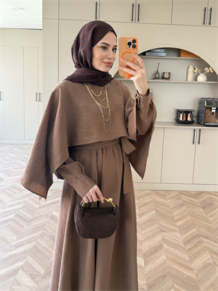 Fanes Pelerinli Elbise Kahve (035)