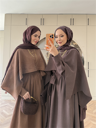 Fanes Pelerinli Elbise Kahve (035)