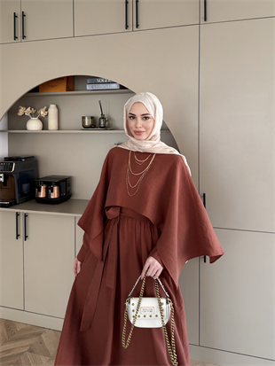 Fanes Pelerinli Elbise Kiremit (035)