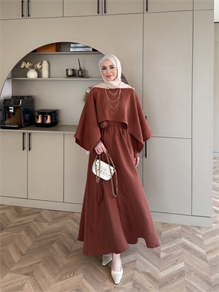 Fanes Pelerinli Elbise Kiremit (035)