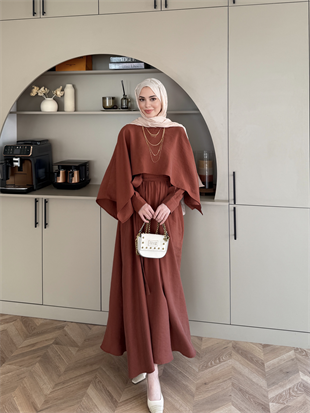 Fanes Pelerinli Elbise Kiremit (035)