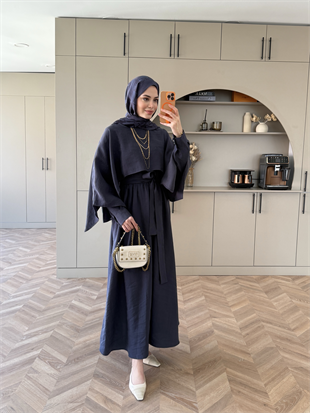 Fanes Pelerinli Elbise Lacivert (035)