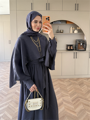 Fanes Pelerinli Elbise Lacivert (035)