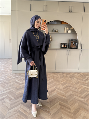 Fanes Pelerinli Elbise Lacivert (035)