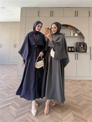 Fanes Pelerinli Elbise Lacivert (035)