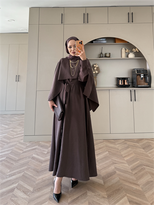 Fanes Pelerinli Elbise Mürdüm (035)