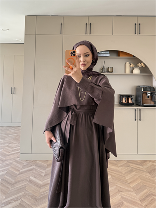 Fanes Pelerinli Elbise Mürdüm (035)