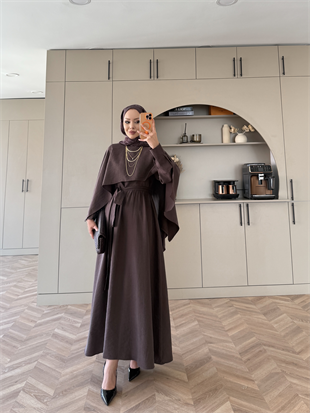 Fanes Pelerinli Elbise Mürdüm (035)