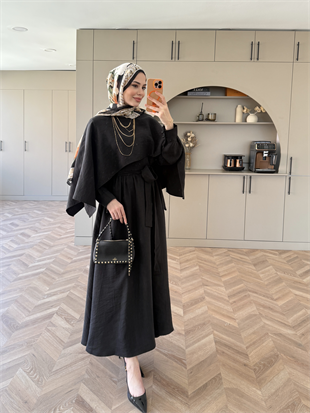 Fanes Pelerinli Elbise Siyah (035)