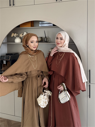 Fanes Pelerinli Elbise Camel (035)