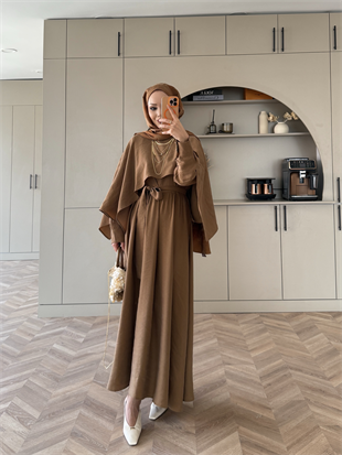 Fanes Pelerinli Elbise Camel (035)