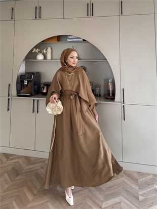 Fanes Pelerinli Elbise Camel (035)