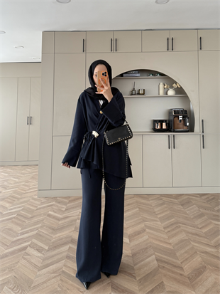 Farbo Yandan Bağlamalı Broşlu Cupra Takım Lacivert (4413)