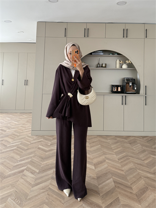 Farbo Yandan Bağlamalı Broşlu Cupra Takım Mürdüm (4413)