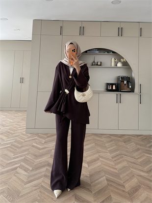 Farbo Yandan Bağlamalı Broşlu Cupra Takım Mürdüm (4413)