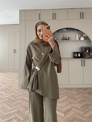 Farbo Yandan Bağlamalı Broşlu Cupra Takım Haki (4413) 