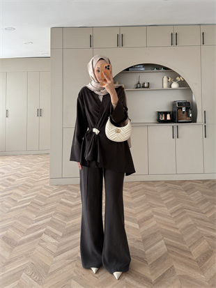 Farbo Yandan Bağlamalı Broşlu Cupra Takım Acı Kahve (4413)