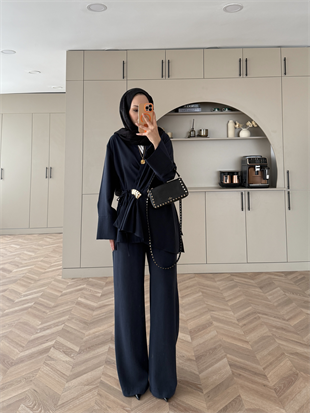 Farbo Yandan Bağlamalı Broşlu Cupra Takım Lacivert (4413)