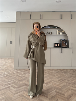 Farbo Yandan Bağlamalı Broşlu Cupra Takım Haki (4413) 