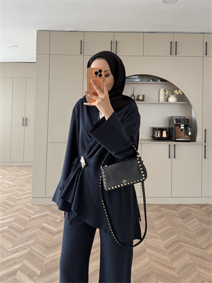 Farbo Yandan Bağlamalı Broşlu Cupra Takım Lacivert (4413)