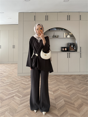 Farbo Yandan Bağlamalı Broşlu Cupra Takım Acı Kahve (4413)