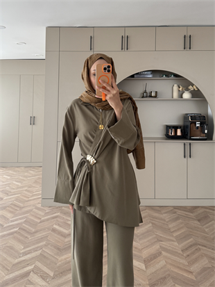 Farbo Yandan Bağlamalı Broşlu Cupra Takım Haki (4413) 