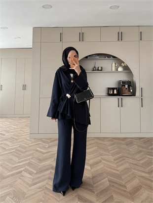 Farbo Yandan Bağlamalı Broşlu Cupra Takım Lacivert (4413)