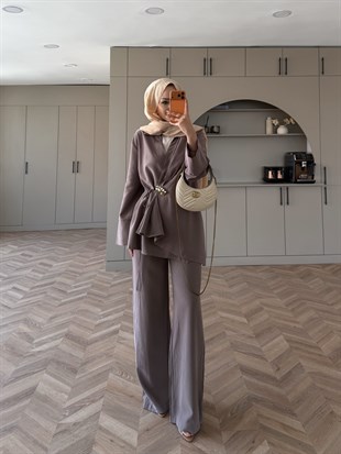 Farbo Yandan Bağlamalı Broşlu Modal Takım Vizon (4413)