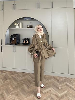 Faye Pantolonlu Takım Kahve 