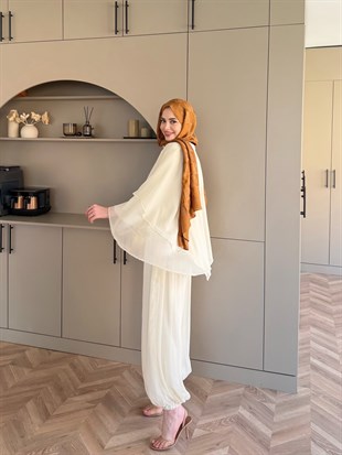Feely Yarasa Kol Pantolonlu Takım Ekru (5799)