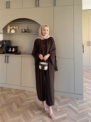 Feely Yarasa Kol Pantolonlu Takım Kahve (5799)