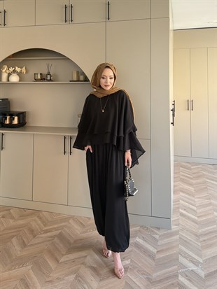 Feely Yarasa Kol Pantolonlu Takım Siyah (5799)