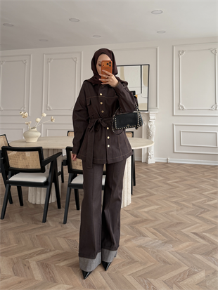 Ferga Çıtçıtlı Pantolonlu Takım Kahve (6051)