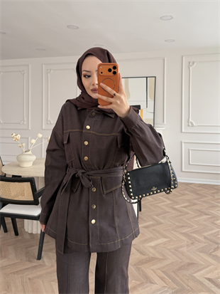 Ferga Çıtçıtlı Pantolonlu Takım Kahve (6051)